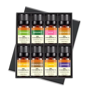 100% Pure Essential Oil Gift Set 8 10ml Aromatherapy Private Label OEM Relief Relaxation Anxiety Rose Fragrance Perfume Oil
