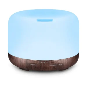 1000ml BPA-Free Dark Wood Grain Aroma Diffuser Essential Oil Humidifier 7-Color LED High/Low Auto Shut-Off Timer