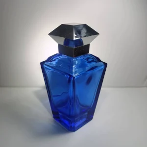100ML Square Silver Cap Luxury Glass Perfume Bottle Tall Thin Empty Blue with Screen Printing Pump Sprayer