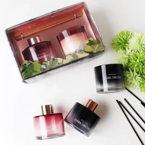 100ML+100G Glass Gift Set Reed Diffuser and Soy Wax Candle Round Jar