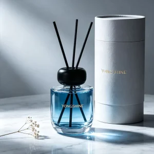 100ml Empty Glass Reed Diffuser Bottle Arc Bottom Cylinder with Black Wood Lid