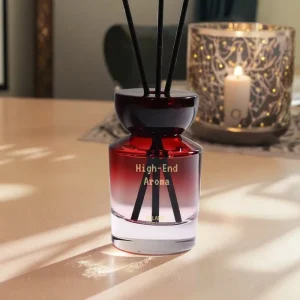 100ml Round Red Gradient Glass Reed Diffuser Bottle with Wood Cap