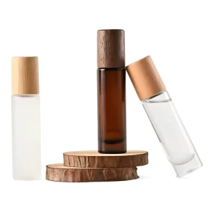 10ml Glass Roll On Bottle with Bamboo Cap Amber Frosted & Clear Options for Essential Oils & Perfume