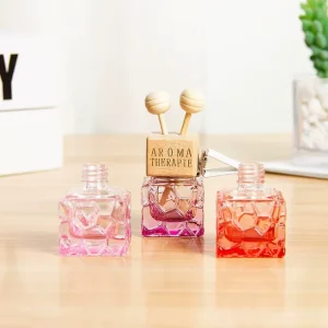 10ml Square Empty Car Perfume Bottle Hanging Pendant Wooden Cover Car Air Freshener Diffuser Fragrance Essential Oil Bottle