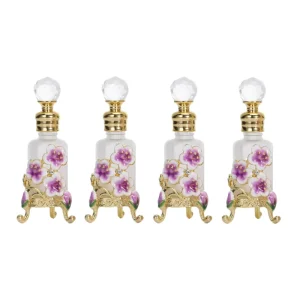 12ML Middle East Style Dubai Metal Flowers Perfume Glass Bottle Essential Oil Refillable Fancy Attar Bottles