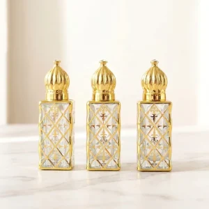12ml Gold Foil Hot Stamping Glass Roll on Perfume Bottle Essential Oil Skin Care Serum Fragrance Refillable Screw Cap in Stock