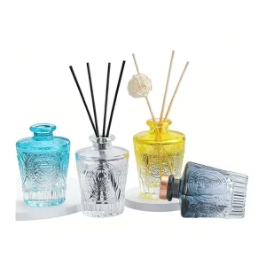 130ml Vintage Embossed Glass Reed Diffuser Bottle, Colorful, with Box