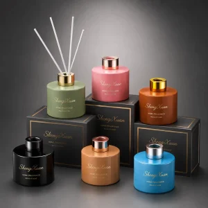 140ml Glass Aromatherapy Bottle with Screw Cap and Reed Diffuser Customizable Color Box Printing Home Fragrance Packaging
