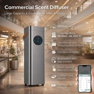 1500ML Smart Control Electric Aluminium Aroma Diffuser Commercial HVAC Essential Oil Scent Machine