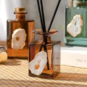 150ML Agate Crystal Stone Aroma Essential Oil Diffuser Hotel Aromatherapy Square Glass Bottle With Reed Stick Set