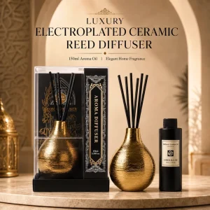 150ml Luxury Reed Diffuser Set with Gold Ceramic Bottle