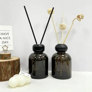 180ml Empty Round Transparent Gradient Green Glass Reed Diffuser Bottle with Wooden Lid
