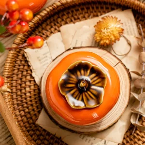 2 Pack Persimmon Shaped Ceramic Soy Wax Scented Candle Gift Box Set with Lid
