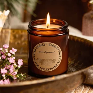 200G Amber Glass Jar Scented Candle Gold Lid Custom Label Fir Cedar Sage Citrus Coffee Lavender Home Fragrance Bulk