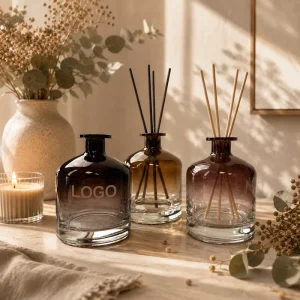 200ml 500ml 2000ml Gradient Brown Glass Reed Diffuser Bottle Round Empty Luxury Fragrance Oil Jar with Sticks
