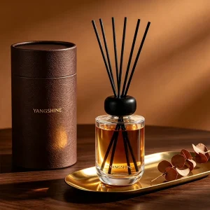 200ml Glass Reed Diffuser Bottle Set Arc Bottom Cylinder with Black Wood Cap