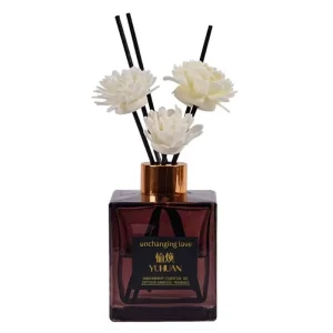 200ml Square Glass Reed Diffuser Set with Sola Flower Sticks and Gold Cap for Home or Office