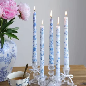 25CM Blue White Porcelain Taper Candle Handmade Eco friendly Romantic Style for Valentine’s Day Candlelight Dinner