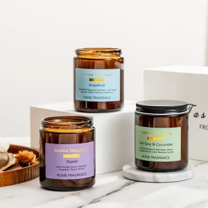 3 Pack Amber Glass Jar Scented Candle Set With Black Lid Natural Soy Wax Custom Private Label Home Fragrance Gift Set