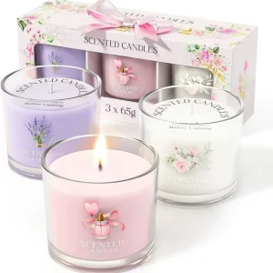 3-Pack Eco-Friendly Floral Scented Candle Gift Set Lavender & Rose Glass Jar Soy Wax Candles for Christmas & Diwali Home Decor