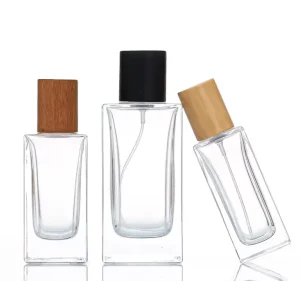 30ml 50ml 100ml Fragrance Rectangle Vintage Square Spray Empty Glass Perfume Bottles With Wooden Cap