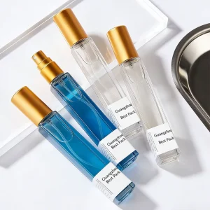 30ml 50ml 100ml Rectangular Square Crimp Sprayer Fragrance Glass Perfume Bottle With Golden Cap 1oz