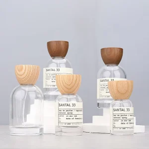 30ml/50ml/100ml wooden-cap glass spray empty bottles with press-down valves for separate packaging of fragrances