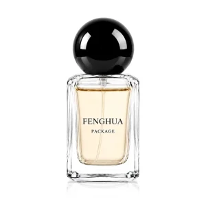30ml 50ml Clear Square Glass Perfume Bottle with Black Spherical Cap Empty Refillable OEM Custom Logo