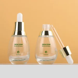 30ml Dropper Bottle Gold Ring Transparent Thickened Glass Essential Oil Skin Care Serum Cosmetic Dispensing Pump Reed