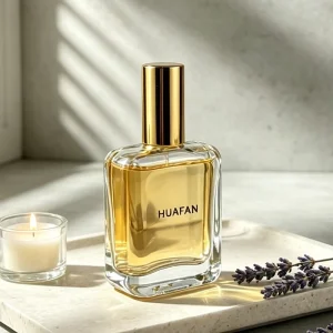 30ml Square Portable Cosmetic Glass Perfume Bottles with Gold Stamped Pump Sprayer