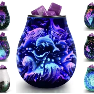 3D Glass Scented Wax Burner with 7 Colors LED Light PTC Element Tray Melter Aromatherapy Atmosphere Lamp for Bedroom Home Decor