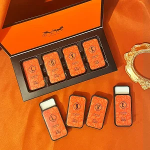 4 Pcs Orange Solid Perfume Kit Slide Deodorant for Men or Women Perfume Soap Set Mini Body Perfumed Cream Gift Box