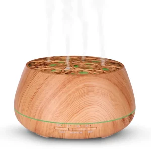 400ml Wood Grain Essential Oil Diffuser Air Humidifier with 7-Color Lights for Home or Business