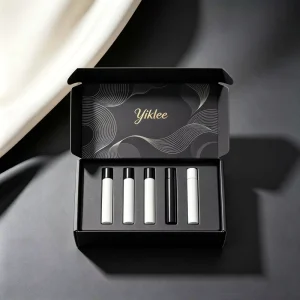 5 Slots Custom Rigid Paper Box Discovery Set for 5ml 10ml Perfume Corrugated Bottles Flip Top Emboss Gold Cosmetic Packaging