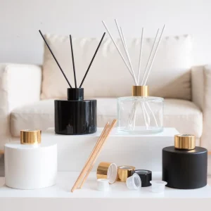 50ml 100ml 200ml Sustainable Round White Glass Reed Diffuser Bottle with Floral Rattan and Box