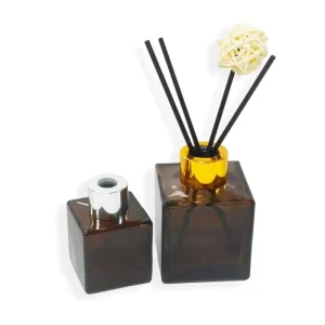 50ml 100ml Amber Square Glass Reed Diffuser Bottles with Aroma Oil, Reed Sticks and Packaging