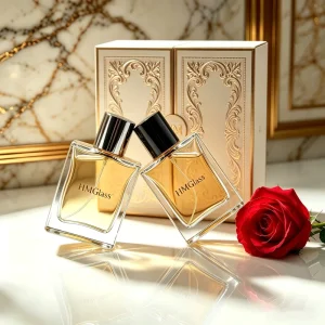 50ml 100ml Rectangle Glass Perfume Bottles Plastic Lids Customizable Labels Frosting Gift Box Packaging