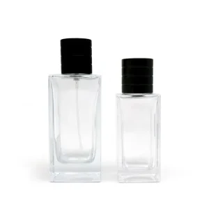 50ml 100ml Recyclable Transparent Square Glass Perfume Bottle with Flat Lid Custom Logo Screen Printed