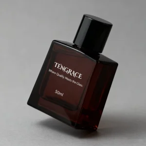 50ml 100ml Square Amber Glass Perfume Bottle Luxury Empty Cologne Bottle Black Straight Cap Custom Logo Gift Packaging