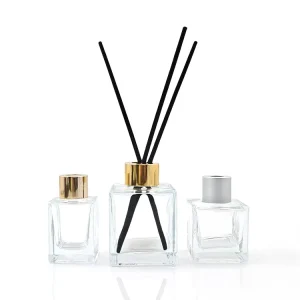 50ml Empty Square Glass Reed Diffuser Bottle with Gold Cap and Reed Sticks
