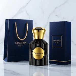 50ml Round Cylindroid Vertical Stripes Packaging Box Environmental Perfume Empty Clear Spray Glass Bottles and Gold Caps Set