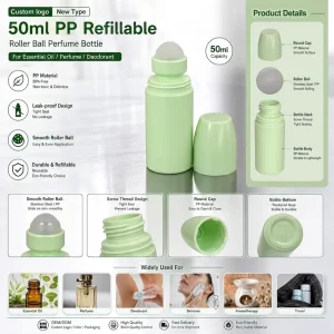 50ml White Green Blue PP Plastic Eye Cream Antiperspirant Deodorant Essential Oil Perfume Empty Roller Ball Bottle
