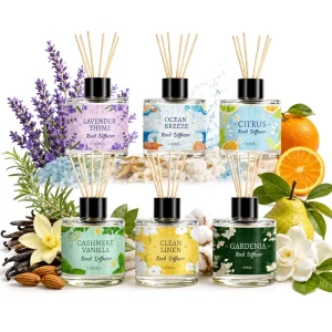 6 Scents 50ml Car Fragrance Oil with Rattan Sticks