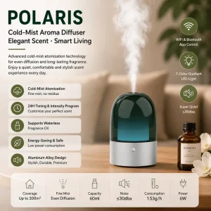 60ml Waterless Electric Essential Oil Aroma Diffuser with Smart Control and 7 LED Lights