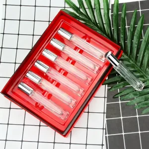 6pcs 15ml Empty Square Frost Matte Glass Perfume Spray Sample Bottle Set with Red Gift Packaging Box