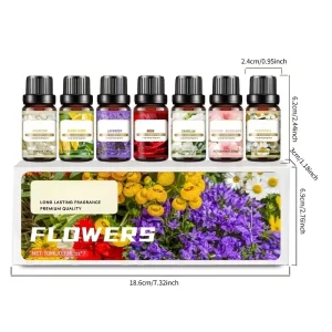 7 Piece 10Ml Cold Pressed Multiple Floral Scents Essential Oil Gift Set 100% Plant Eco Friendly Premium Luxury Box Hair Body