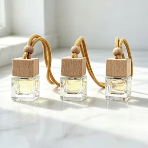 8ml Hanging Clear Glass Wooden Air Freshener Car Diffuser Aroma Bottle for Perfume