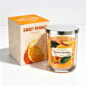A03T OEM Custom Label Flesh Flower Scented Glass Jar Candle with Metal Lid for Relaxation Gift Box Packing