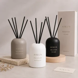 AIKUN 200ml Luxury Minimalist Reed Diffuser Home Fragrance Set Natural Essential Oil Ceramic Reed Diffuser for Room Decor Gift