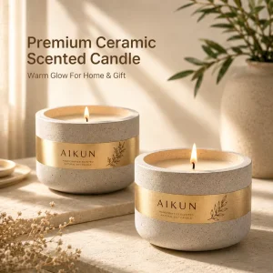AIKUN Custom Factory Direct Designer Team Unique Label Quality Control Ceramic Scented Candle for Home